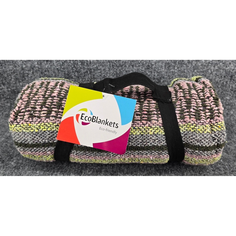 EcoBlankets Garden Blanket 53x75 Pink Striped Recycled Woven Carry Strap NEW